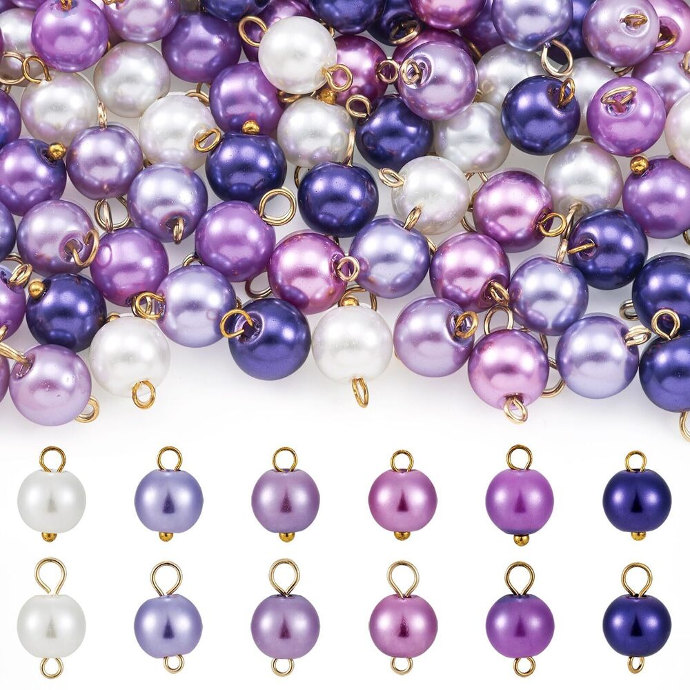 9856 Elecrelive 120Pcs Round Glass Pearl Connectors Charms Gradient Purple